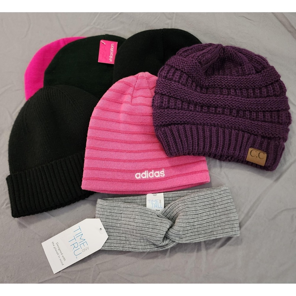 Mixed Brand Beanie &‎ Headband Lot Womens One Size Adidas Knit Winter Hat Bundle